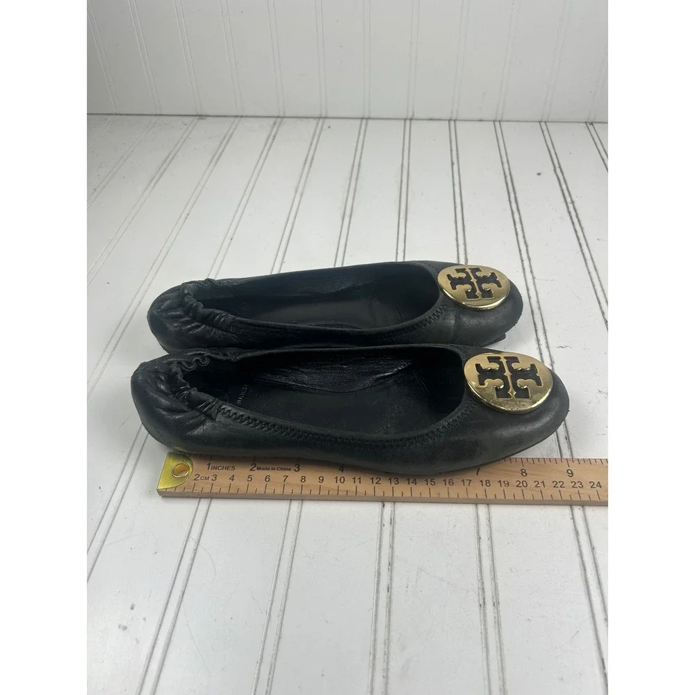 Tory Burch Black Leather Minnie Travel Ballet Flats Women's Size 8 $220